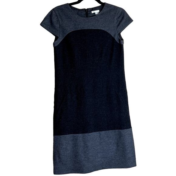 Vince Mini Shift Dress Women Size 4 Gray Wool Blend Cap Sleeves Back Zip Bodycon - Picture 1 of 14